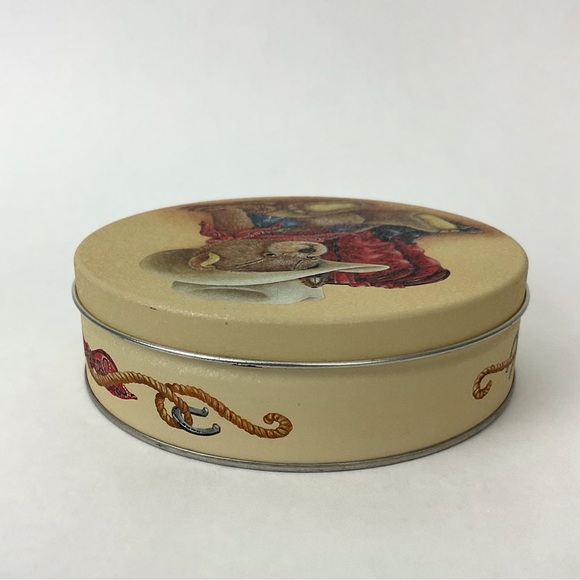 Vintage western cowboy teddy bear decorative storage tin container with lid - Picture 4 of 7